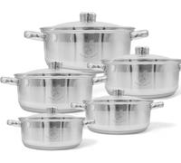Royal Swiss® 10-Piece Stainless Steel 5-Layer Cookware Set, Frying Pan, Saucepan and Stock Pot with Glass Lid, Saucepans Suitable for All Heat Sources Including Induction (ARGENT, 10)