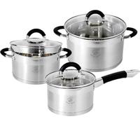 Royal Swiss® 18-Piece Stainless Steel 5-Layer Cookware Set, Frying Pan, Saucepan and Stock Pot with Glass Lid, Saucepans Suitable for All Heat Sources Including Induction (ARGENT, 6)