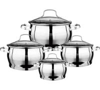 Royal Swiss® 18-Piece Stainless Steel 5-Layer Cookware Set, Frying Pan, Saucepan and Stock Pot with Glass Lid, Saucepans Suitable for All Heat Sources Including Induction (ARGENT, 8)