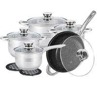 Royal Swiss® 18-Piece Stainless Steel 5-Layer Cookware Set, Frying Pan, Saucepan and Stock Pot with Glass Lid, Saucepans Suitable for All Heat Sources Including Induction (ARGENT, 13)