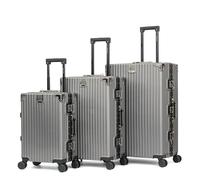 Royal Swiss ® 3 Valises de luxe, 4 Roues, Serrure TSA, Poignée Télescopique Réglable ·Valises à roulettes 360°, Ensembles de valises Argentée, Gris foncé, Grand, Modern