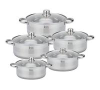 Royal Swiss® 10-Piece Stainless Steel 5-Layer Cookware Set, Frying Pan, Saucepan and Stock Pot with Glass Lid, Saucepans Suitable for All Heat Sources Including Induction (ARGENT, 10)