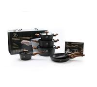 Royal Swiss® Batterie de Cuisine 10 Pièces - Casseroles & Poêles avec Poignées Amovibles, Revêtement Marbre Antiadhésif Sans PFAS, Compatibles Induction, Gaz, Électrique et Four