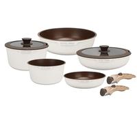 Royal Swiss® Batterie de Cuisine Induction 9 pièces - 2 Poignées Amovibles - Ensemble de Casseroles avec couvercle pour toutes sources de chaleur - Beige - Casseroles et poêles sans PFOA - PFAS (9)