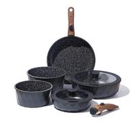 Royal Swiss® Batterie de Cuisine Induction 9 pièces - 2 Poignées Amovibles - Ensemble de Casseroles avec couvercle pour toutes sources de chaleur - Noir - Casseroles et poêles sans PFAS (9) - Diamand