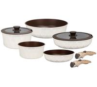 Royal Swiss® Batterie de Cuisine Induction 9 pièces - 2 Poignées Amovibles - Ensemble de Casseroles avec couvercle pour toutes sources de chaleur - Beige diamant- Casseroles et poêles sans PFOA