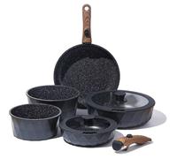 Royal swiss® Lot de Casseroles Poêles Saucepan et Ustensiles, 13 Pièces, Poignées Détachables, Revêtement en Marbre, Induction, Sans PFAS, Pour toutes les sources de chaleur Noir (Beige, 13)