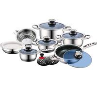 Royal Swiss® 18-Piece Stainless Steel 5-Layer Cookware Set, Frying Pan, Saucepan and Stock Pot with Glass Lid, Saucepans Suitable for All Heat Sources Including Induction (ARGENT, 16)