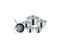 Royal Swiss - Batterie de Cuisine Inox avec Couvercle en Verre - Tous Feux et Induction, 12 pièces - Non PFOA