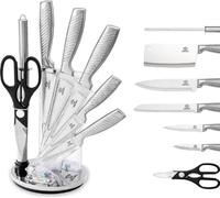 Royal Swiss Bloc à couteaux avec aiguiseur - Set de couteaux de cuisine tranchants - Set de couteaux de cuisine en acier inoxydable - Argenté