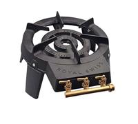 Royal Swiss® Brûleur à gaz en fonte avec trépied - Double brûleur - Ø 18 cm et Ø 9 cm - 3 niveaux de chauffage avec valves en laiton - Réchaud de camping d'extérieur pour butane et propane, poèle