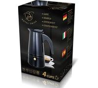 Royal Swiss Cafetière Italienne Moka, 4 Tasses, percolateur, Sécuritaire et Efficace, Noir. Tout feu dont induction.