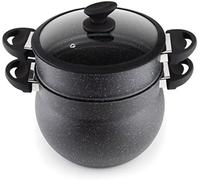 Royal Swiss® Couscoussier Ø26 cm - 10L avec Couvercle Verre - Revêtement Pierre Anti-adhésif - Aluminium Noir - Tous Feux dont Induction - Cuiseur Vapeur pour Couscous & Légumes (10L)
