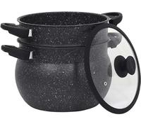 Royal Swiss® Couscoussier Ø30 cm - 14L avec Couvercle Verre - Revêtement Pierre Anti-adhésif - Aluminium Noir - Tous Feux Dont Induction - Cuiseur Vapeur pour Couscous & Légumes