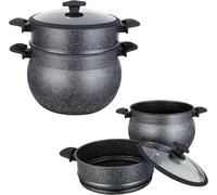 Royal Swiss Couscoussier - Cuiseur Vapeur - 14l - Tous Feux - Aluminium Revêtement Pierre - Couvercle En Verre - Noir