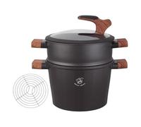 Royal Swiss Stoompan/Couscous Casserole de 24 cm, pour induction et tous types de feux, en acier inoxydable, avec couvercle en verre, pour une cuisson saine des légumes, du poisson et du couscous