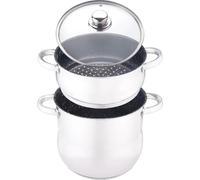 Royal Swiss® Couscoussier/Cuit Vapeur/Faitout(6L/Diamètre:22cm) 3 en 1 revétement façon Pierre pour 6 à 8 Personnes-Tous Feux Dont Induction - argent