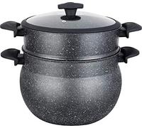 Royal Swiss Couscoussier Induction 8L Noir, Marmite Aluminium avec Panier Vapeur, Couvercle Verre, Revêtement Pierre Antiadhésif, Tous Feux Gaz Électrique Vitrocéramique Halogène
