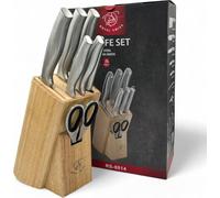 Royal Swiss® Couteau professionnel, porte-couteau bois ensemble de 6 pièces ensemble de couteaux de cuisine ensemble de couteaux de cuisine en acier inoxydable porte-couteau de chef avec couteau point