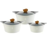 Royal Swiss - Ensemble de casseroles en céramique 6 pièces (24 cm, 28 cm, 32 cm) - Compatible tous feux dont induction - Revêtement antiadhésif - Couleur crème