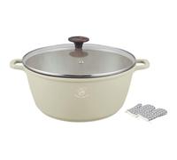 Royal Swiss Faitout Ø 20 cm - 2 litres en fonte d'aluminium avec revêtement antiadhésif en marbre - Passe à l'induction et au four - Couvercle en verre - Beige