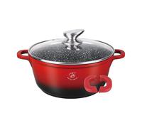 Royal Swiss Faitout 20 cm Noir 2L - Revêtement Marbre Antiadhésif, Couvercle en Verre, Compatible Induction & Four, Fonte d’Aluminium, Poignées Silicone Amovibles (Rouge, 20 cm)