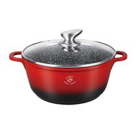 Royal Swiss Faitout 28 cm Noir 6L - Revêtement Marbre Antiadhésif, Couvercle en Verre, Compatible Induction & Four, Fonte d’Aluminium, Poignées Silicone Amovibles (Rouge, 28 cm)