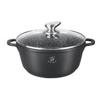 Royal Swiss Faitout 32 cm Noir 9.5L - Revêtement Marbre Antiadhésif, Couvercle en Verre, Compatible Induction & Four, Fonte d’Aluminium, Poignées Silicone Amovibles (Noir, 32 cm)