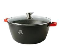 Royal Swiss Faitout 32 cm Noir 9.5L - Revêtement Marbre Antiadhésif, Couvercle en Verre, Compatible Induction & Four, Fonte d’Aluminium, Poignées Silicone Amovibles (Noir, 44 cm)