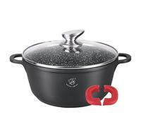 Royal Swiss Faitout 40 cm Noir 19,5 L - Revêtement Marbre Antiadhésif, Couvercle en Verre, Compatible Induction & Four, Fonte d’Aluminium, Poignées Silicone Amovibles (Noir, 40 cm)