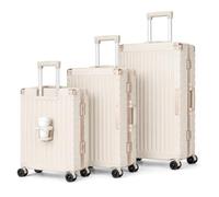 ROYAL SWISS Lot de 3 valises à coque rigide 20/24/28", taille XXL, sans fermeture éclair, roulettes à 360°, poignée télescopique, serrure à combinaison, porte-gobelet, compartiments intérieurs, cabine