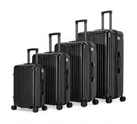 Royal Swiss Lot de 4 Valises Rigides Noir, Ensemble Valises Cabine et Soute, Grande Valise 23 kg, Roues Doubles Pivotantes 360°, Poignée Télescopique Réglable, Bagages de Voyage Modernes XS S M XL