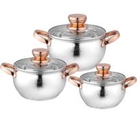 Royal Swiss Lot de 6 casseroles en acier inoxydable - Induction - Design cuivre de luxe - Couvercle en verre avec sortie vapeur - Passe au lave-vaisselle - Économe en énergie et sans PFAS
