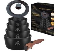 set de casserole 6 pièces Royal Swiss® - Poignée amovible - avec couvercle pour tous feux + induction - Noir - sans PFOA - PFAS