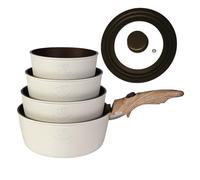 Royal swiss® Lot de Casseroles Poêles Saucepan et Ustensiles, 6 Pièces, Poignées Détachables, Revêtement en Marbre, Induction, Sans PFAS, Pour toutes les sources de chaleur Noir (Beige, 6)