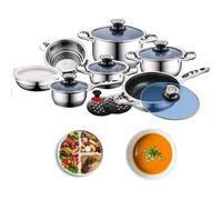Royal Swiss - Pan induction 16 pièces avec couvercle en verre - Casserole / Casserole / Poêle en acier inoxydable - Sans PFAS