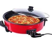 Royal Swiss® Poêle Électrique Multifonction 42 cm - 1500 W | Pizza, Paella, Grill, Crêpes | Antiadhésif | Couvercle Verre | Température Réglable | Nettoyage Facile. (Rouge, 46cm)