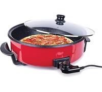 Royal Swiss® Poêle Électrique Multifonction 42 cm - 1500 W | Pizza, Paella, Grill, Crêpes | Antiadhésif | Couvercle Verre | Température Réglable | Nettoyage Facile. (Rouge, 42cm)