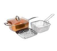 Royal Swiss Poêle Multifonction 5-en-1 avec Couvercle & Accessoires Friteuse a l'huile 6L,28cm - Revêtement Céramique Antiadhésif Sans PFOA - Compatible Induction, Gaz, Électrique & Four