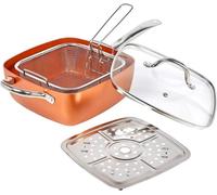 Royal Swiss Poêle Multifonction 5-en-1 avec Couvercle & Accessoires Friteuse a l'huile 6L,28cm - Revêtement Céramique Antiadhésif Sans PFOA - Compatible Induction, Gaz, Électrique & Four