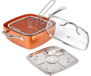 Royal Swiss Poêle Multifonction 5-en-1 avec Couvercle & Accessoires Friteuse a l'huile 6L,28cm - Revêtement Céramique Antiadhésif Sans PFOA - Compatible Induction, Gaz, Électrique & Four
