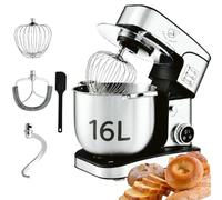 Royal Swiss® Robot Pâtissier Professionnel 2800W - Bol Inox 16L XXXXL - 12 Vitesses avec Écran LED Tactile & Minuteur - Pétrin Planétaire avec Crochet, Fouet, Batteur & Couvercle Anti-éclaboussures