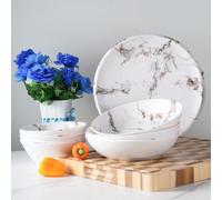 Royal Swiss Service de table 12 pièces en mélamine pour 4 personnes - Incassable, passe au lave-vaisselle et léger - Idéal pour la maison, le jardin, le camping et les pique-niques - Design blanc
