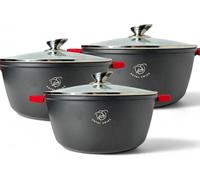 Royal Swiss Set de 3 Casseroles de 36, 40, et 44cm avec revetement antiadhesif et couvercle en verres - Induction