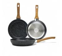 Royal Swiss Set de 3 Poeles 20cm; 24 cm, 28cm en revetement pierre noir, bon pour Induction