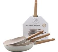 Royal Swiss Set de 3 Poeles 20cm; 24 cm, 28cm en revetement pierre noir, bon pour Induction (Beige, 28)