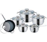 Royal Swiss® Set de 5 Casseroles et 4 Couvercle en verre, 10 Pièces - ustensiles de cuisine idéal Induction cuisinère gaz & vitrocéramique, Batterie de cuisine Casserole Acier Inoxydable (10 pcs+ pan)
