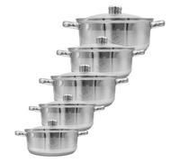 Royal Swiss® Set de 5 Casseroles et 4 Couvercle en verre, 10 Pièces - ustensiles de cuisine idéal Induction cuisinère gaz & vitrocéramique, Batterie de cuisine Casserole Acier Inoxydable (10 PCS)