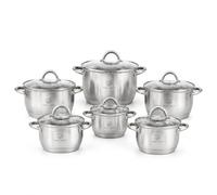 Royal Swiss® Set de 5 Casseroles et 4 Couvercle en verre, 10 Pièces - ustensiles de cuisine idéal Induction cuisinère gaz & vitrocéramique, Batterie de cuisine Casserole Acier Inoxydable (12 pcs)