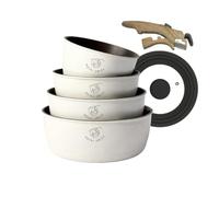 Batterie de cuisine - ROYAL SWISS - 6 pièces - Poignée amovible - Couvercles en verre - Beige sans PFOA/PFAS